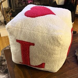 Cozy Teddy White and Red Heart ❤️ Cube Pillow